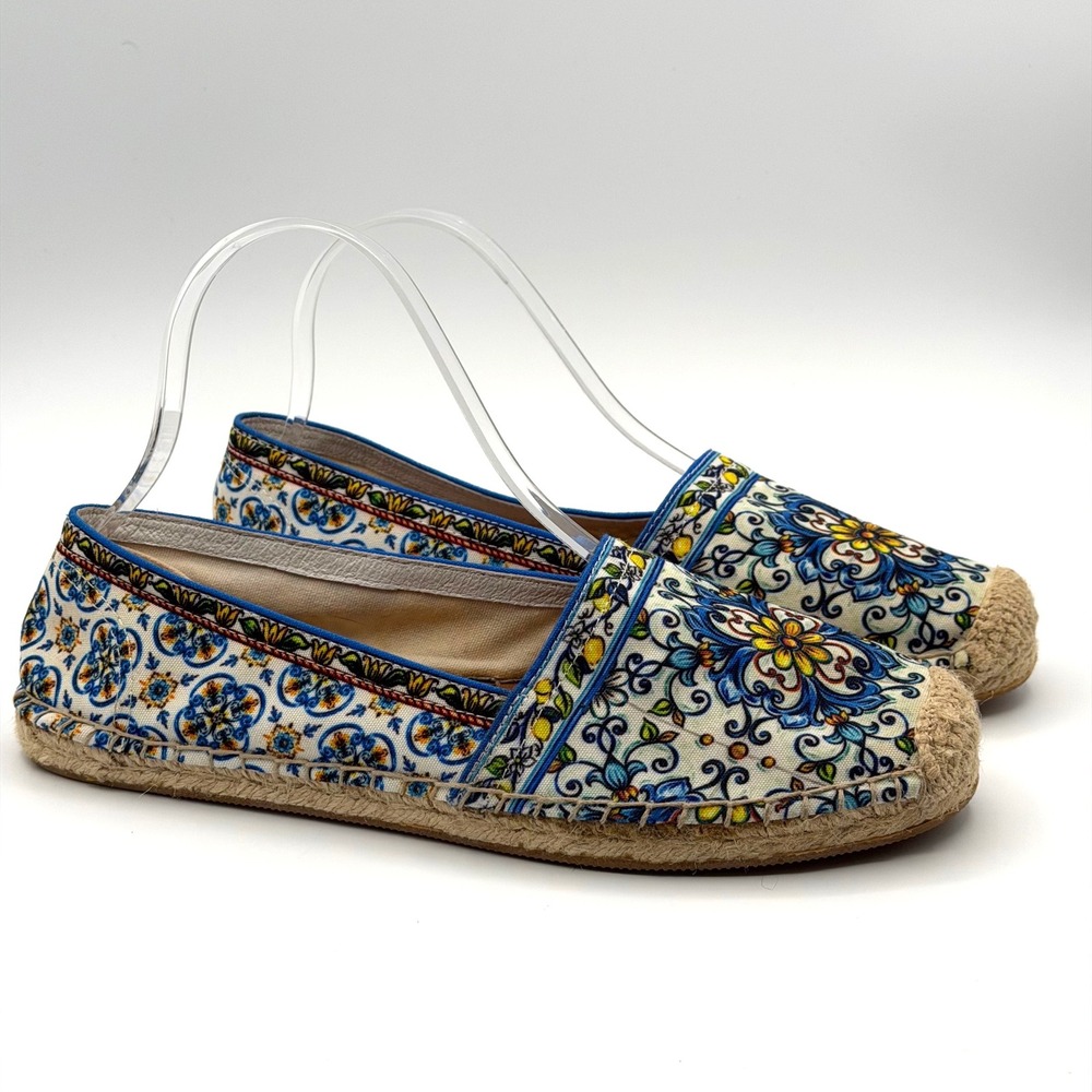 Brighton Lemony Espadrille Flats Womens 9 Blue Yellow Excellent Floral Boho